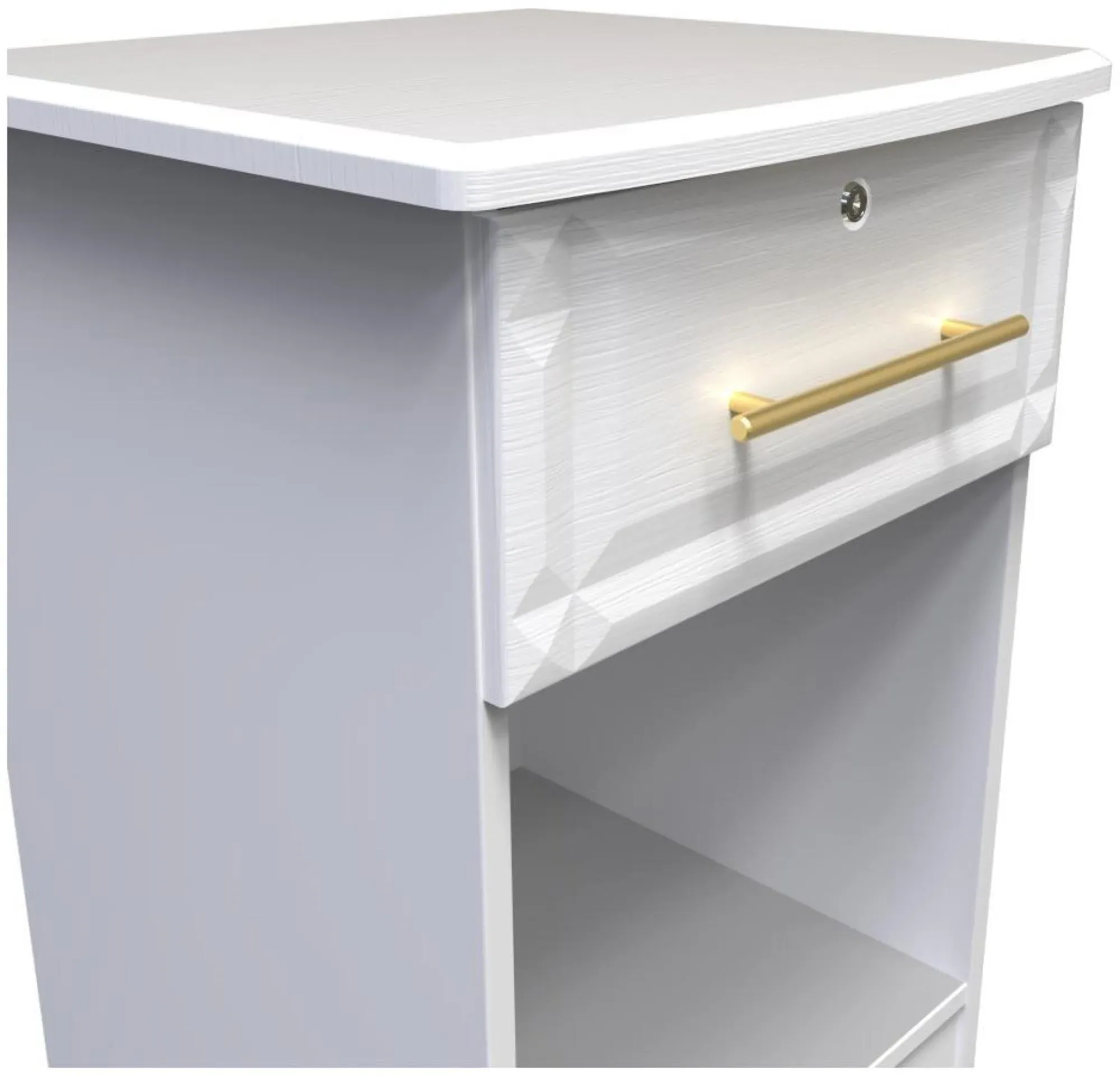 Faye 1 Drawer Bedside Table with Lock - White Ash