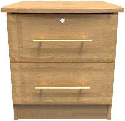 Faye 2 Drawer Bedside Cabinet with Lock - Oak