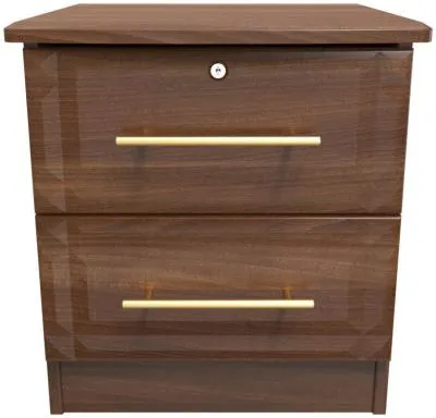 Faye 2 Drawer Bedside Cabinet with Lock - Walnut