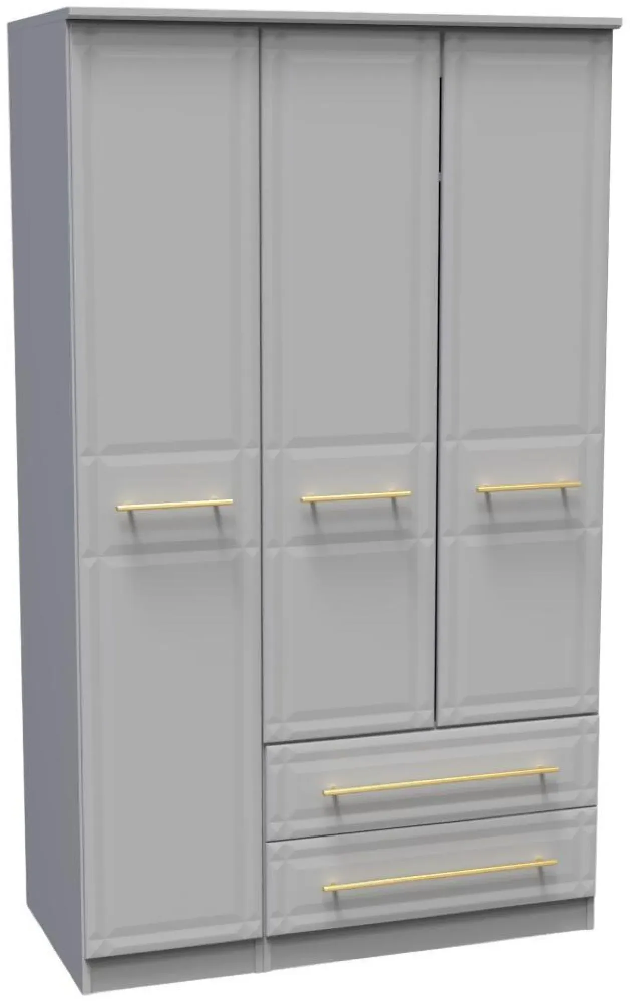 Faye 3-Door Triple Wardrobe with Storage - Grey