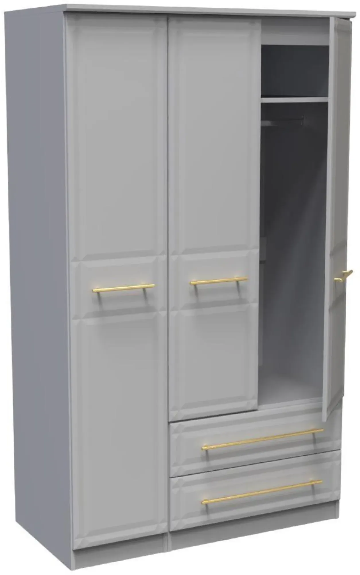 Faye 3-Door Triple Wardrobe with Storage - Grey