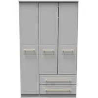 Faye 3-Door Triple Wardrobe with Storage - Grey