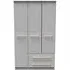 Faye 3-Door Triple Wardrobe with Storage - Grey