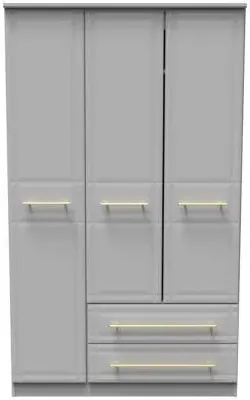 Faye 3-Door Triple Wardrobe with Storage - Grey