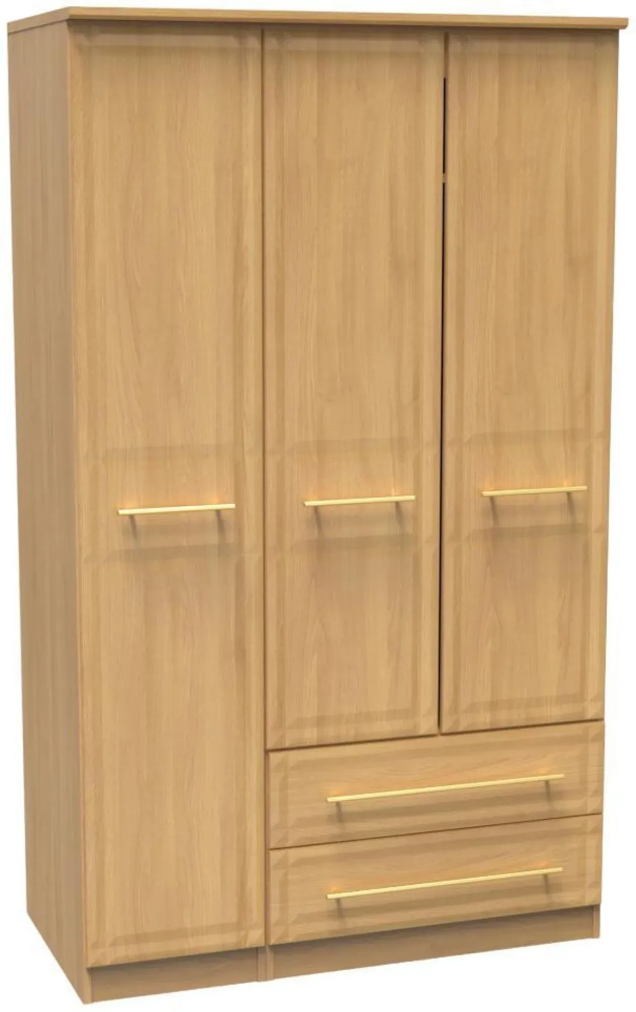 Faye 3-Door Triple Wardrobe with Storage - Oak