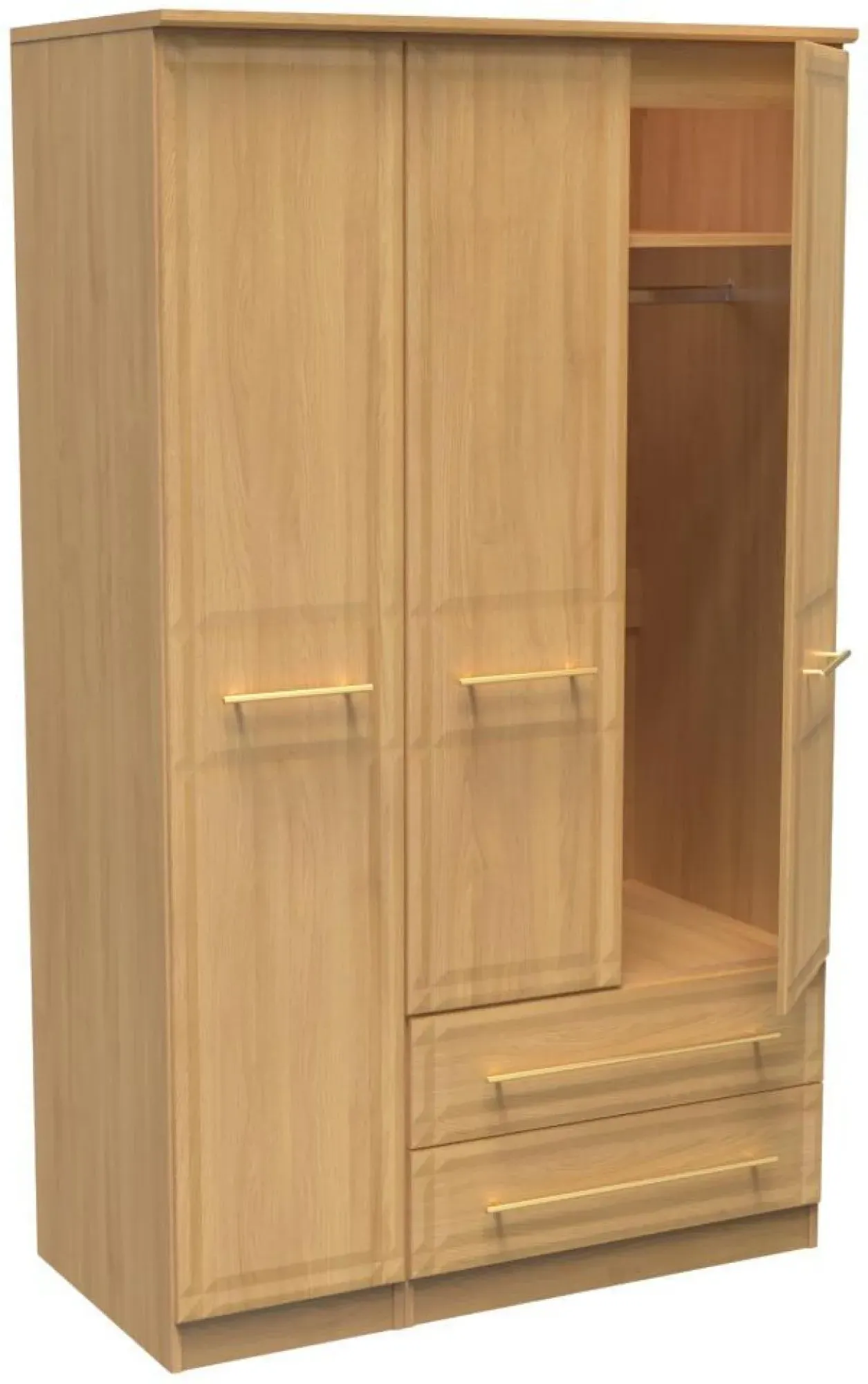 Faye 3-Door Triple Wardrobe with Storage - Oak