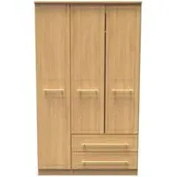 Faye 3-Door Triple Wardrobe with Storage - Oak