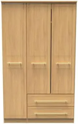 Faye 3-Door Triple Wardrobe with Storage - Oak