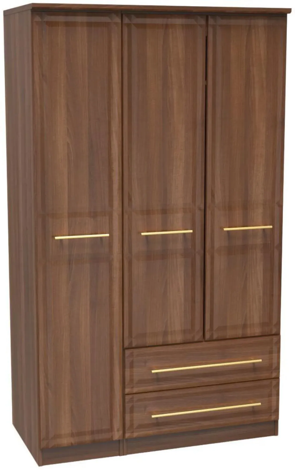 Faye 3-Door Triple Wardrobe with Storage - Walnut