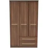 Faye 3-Door Triple Wardrobe with Storage - Walnut