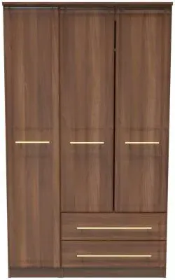 Faye 3-Door Triple Wardrobe with Storage - Walnut