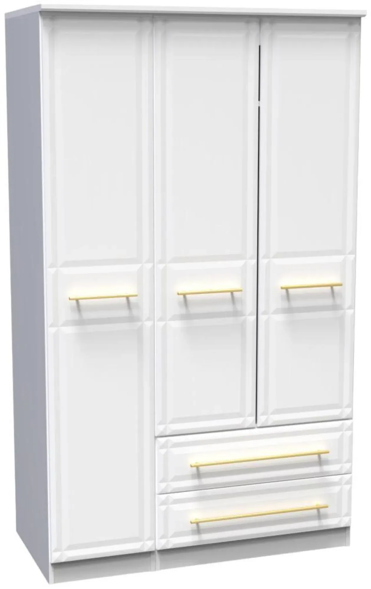 Faye 3-Door Triple Wardrobe with Storage - White