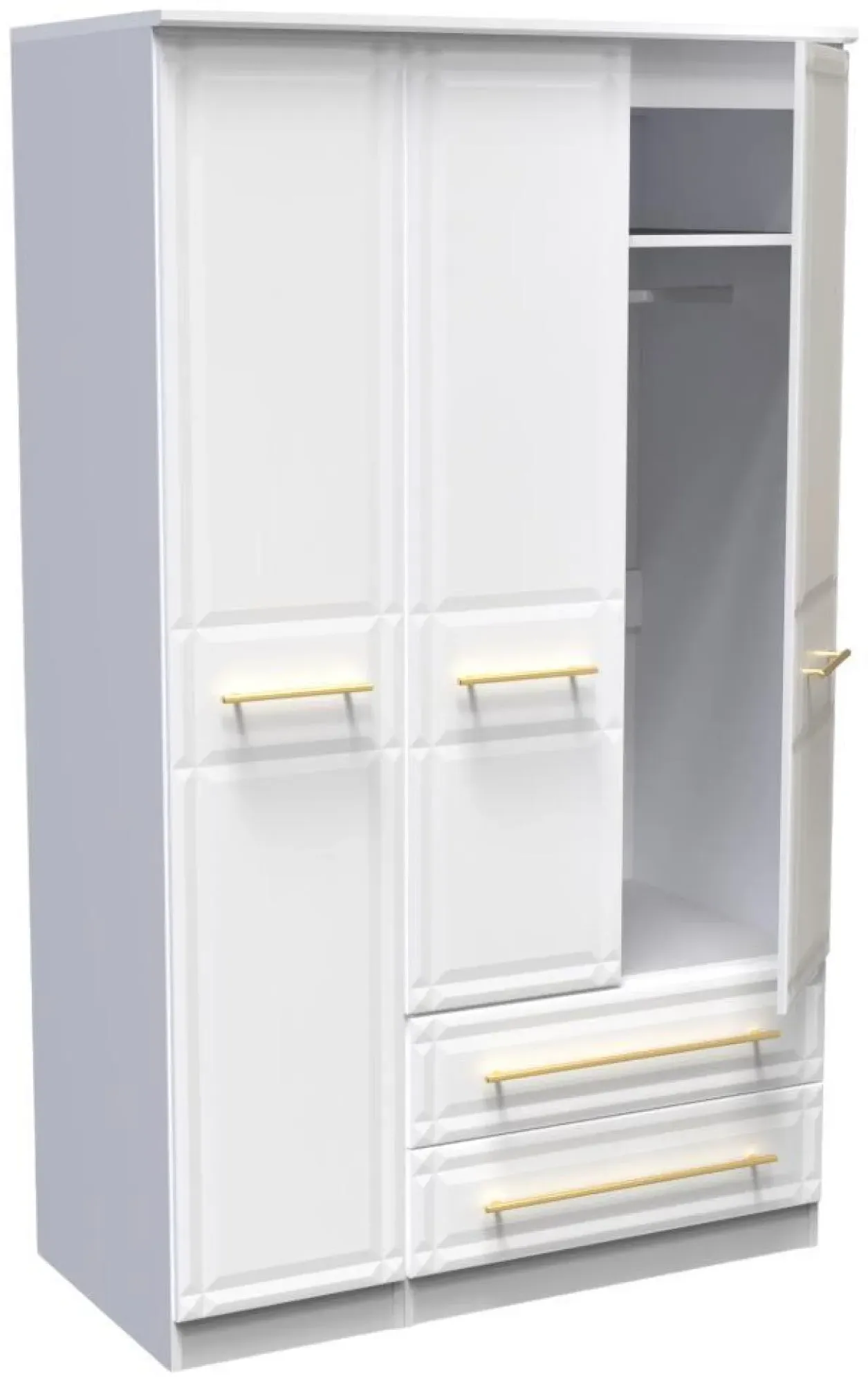 Faye 3-Door Triple Wardrobe with Storage - White