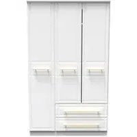 Faye 3-Door Triple Wardrobe with Storage - White