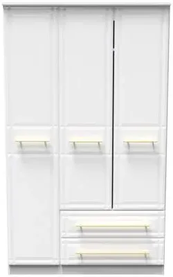 Faye 3-Door Triple Wardrobe with Storage - White