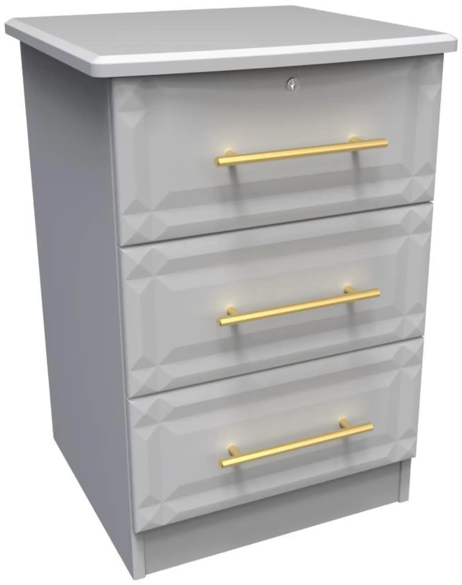 Faye 3 Drawer Bedside Cabinet with Lock - Grey