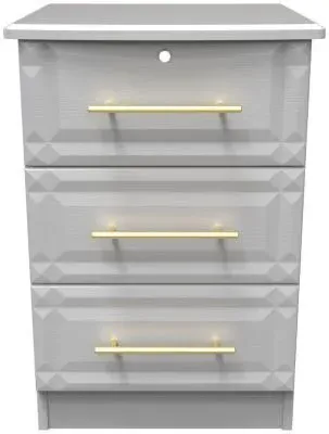 Faye 3 Drawer Bedside Cabinet with Lock - Grey Ash