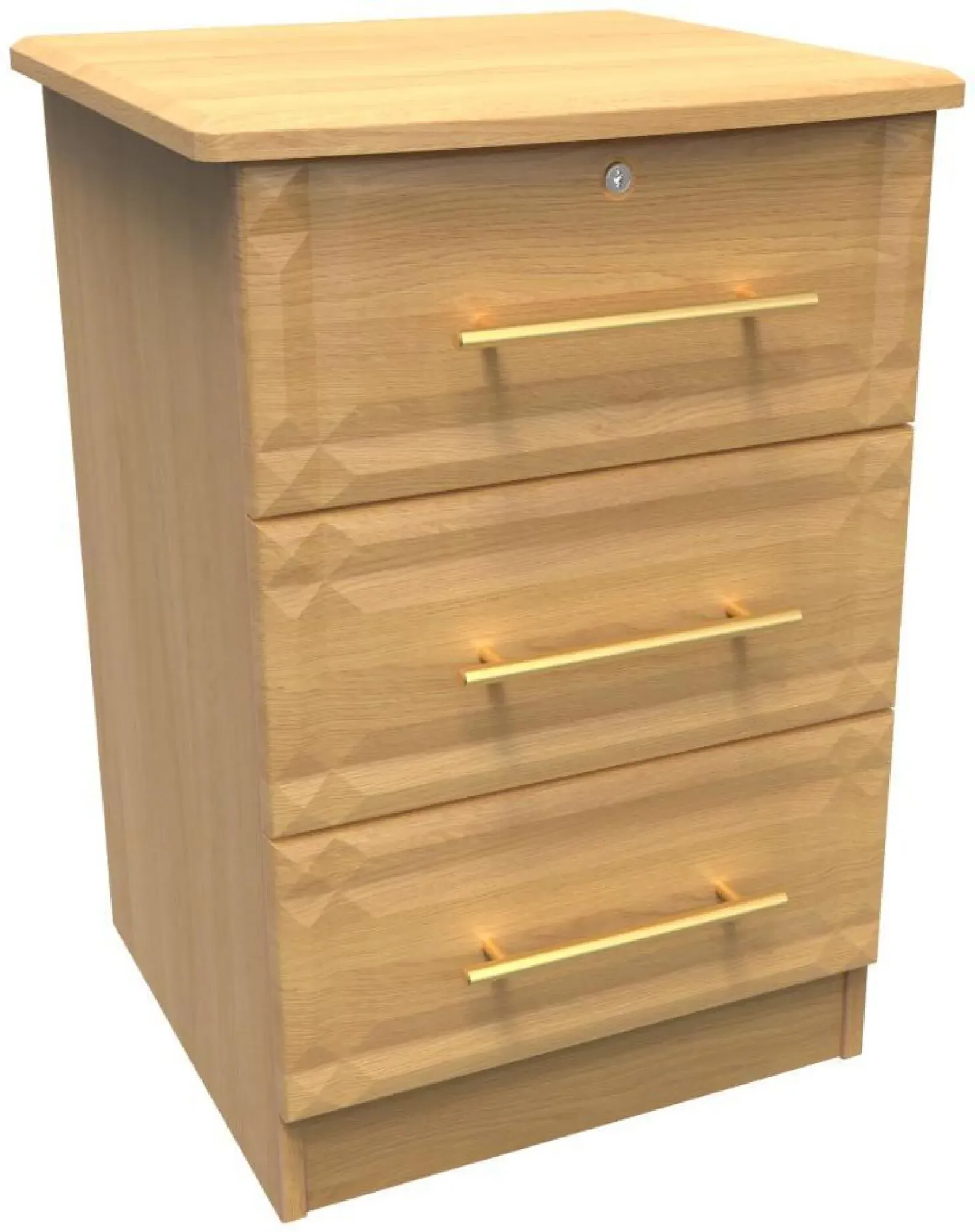 Faye 3 Drawer Bedside Cabinet with Lock - Oak