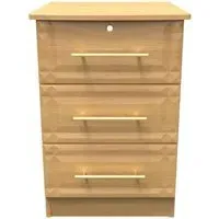 Faye 3 Drawer Bedside Cabinet with Lock - Oak