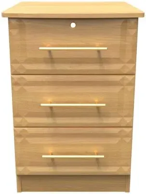 Faye 3 Drawer Bedside Cabinet with Lock - Oak