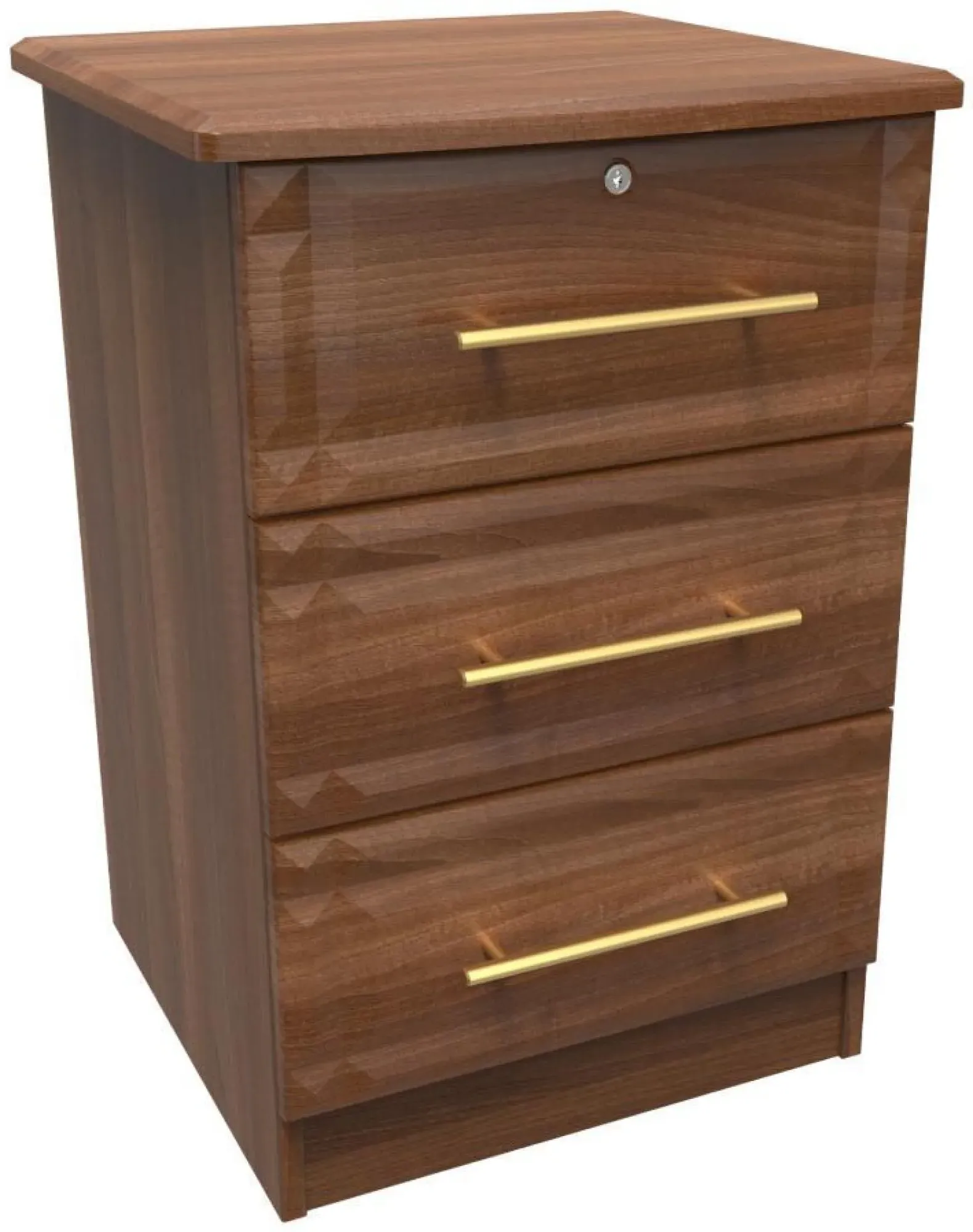 Faye 3 Drawer Bedside Cabinet with Lock - Walnut