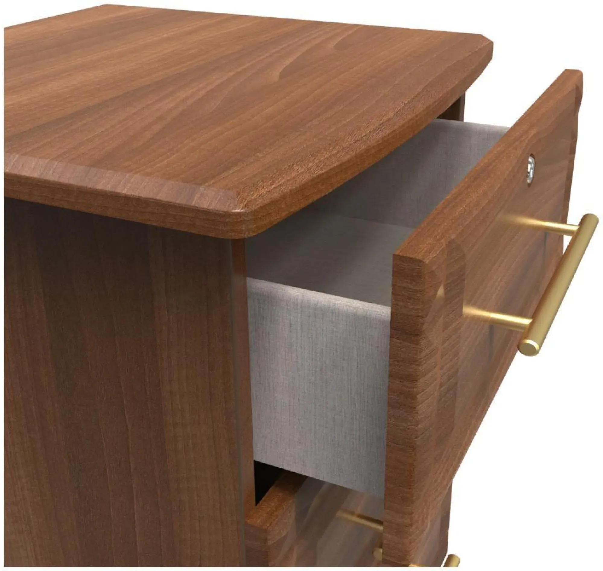 Faye 3 Drawer Bedside Cabinet with Lock - Walnut