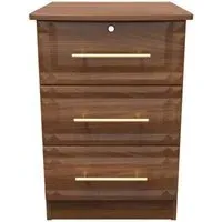 Faye 3 Drawer Bedside Cabinet with Lock - Walnut