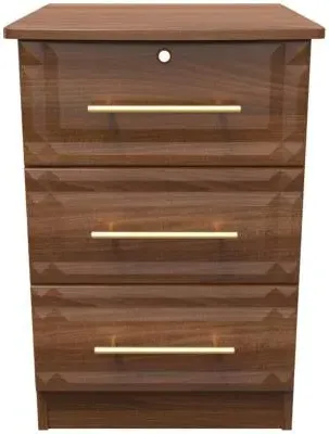 Faye 3 Drawer Bedside Cabinet with Lock - Walnut