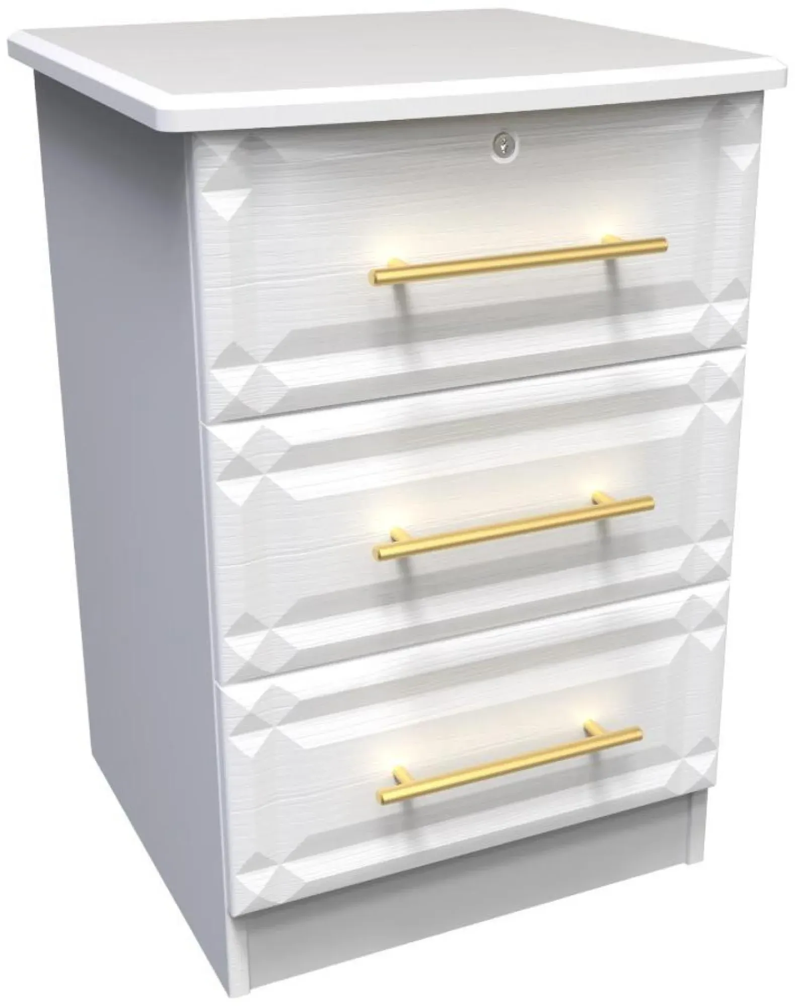 Faye 3 Drawer Bedside Cabinet with Lock - White