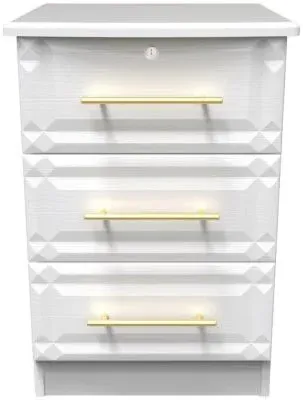 Faye 3 Drawer Bedside Cabinet with Lock - White