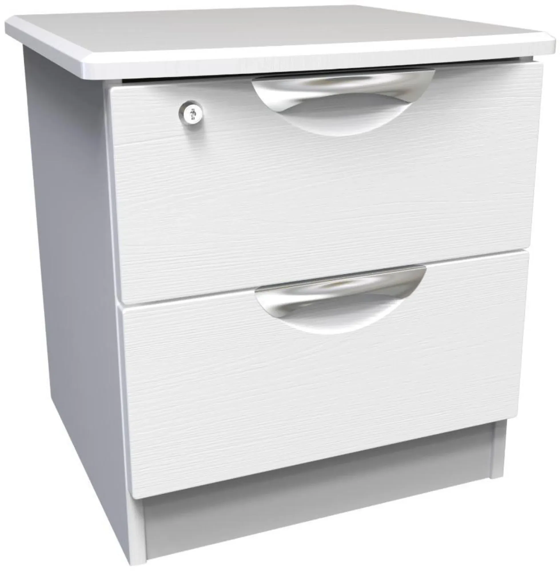 Flora 2 Drawer Bedside Cabinet with Lock - White Ash