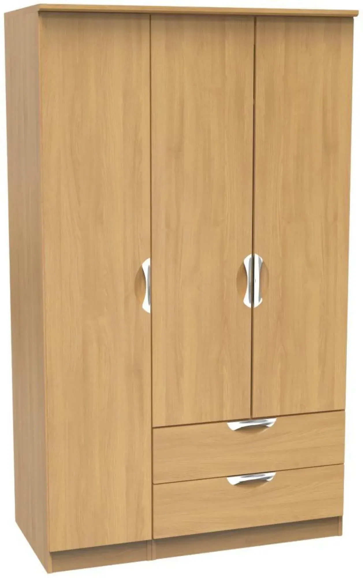 Flora 3-Door Triple Wardrobe with Storage - Oak