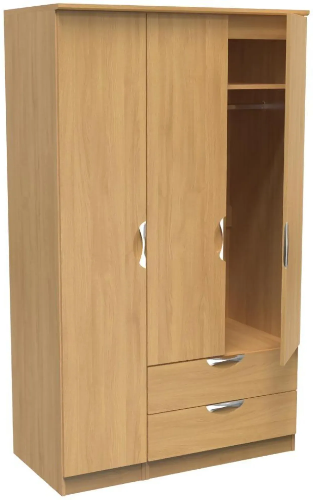 Flora 3-Door Triple Wardrobe with Storage - Oak