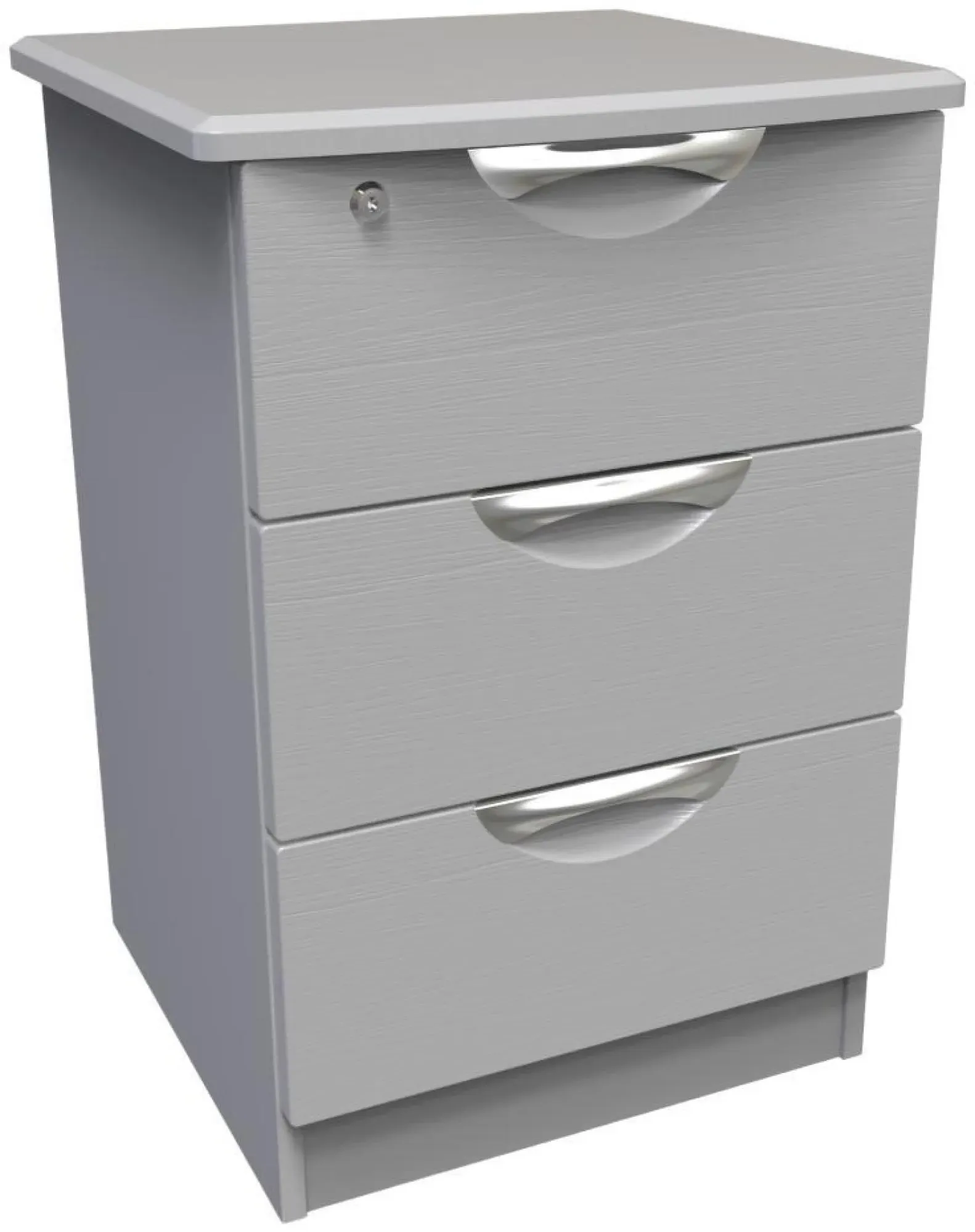 Flora 3 Drawer Bedside Cabinet with Lock - Grey Ash