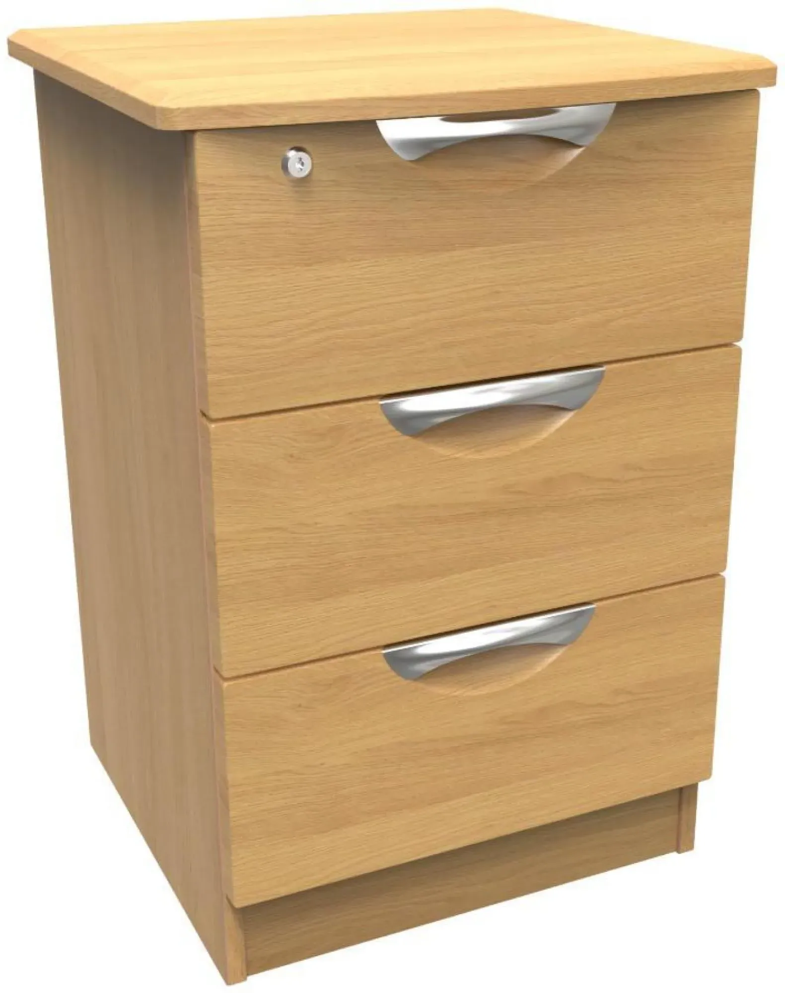 Flora 3 Drawer Bedside Cabinet with Lock - Oak