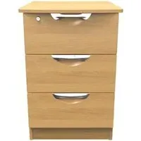 Flora 3 Drawer Bedside Cabinet with Lock - Oak