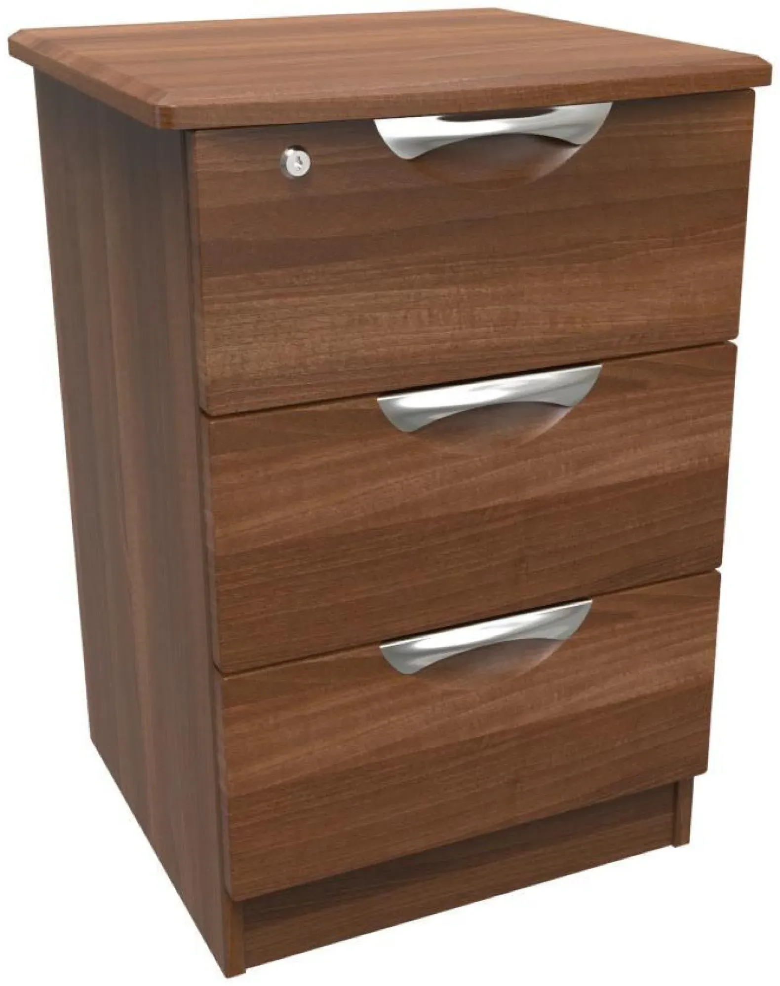 Flora 3 Drawer Bedside Cabinet with Lock - Walnut