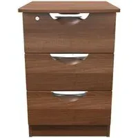 Flora 3 Drawer Bedside Cabinet with Lock - Walnut