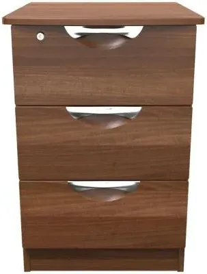 Flora 3 Drawer Bedside Cabinet with Lock - Walnut