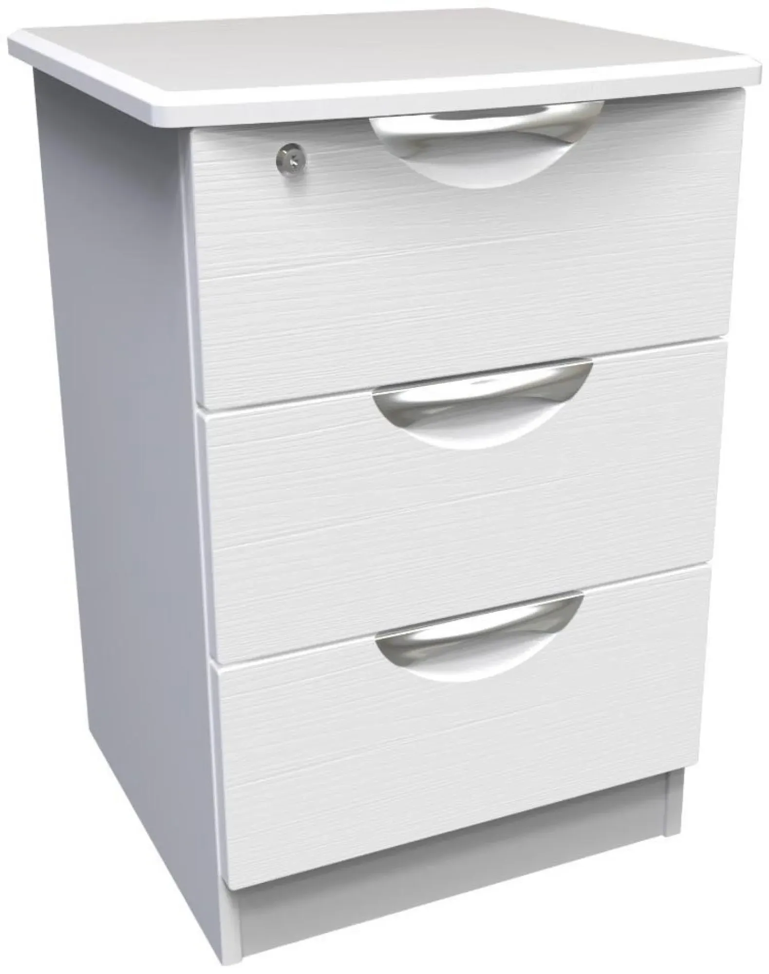 Flora 3 Drawer Bedside Cabinet with Lock - White