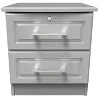 Gina 2 Drawer Bedside Cabinet with Lock - Grey Ash