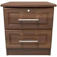Gina 2 Drawer Bedside Cabinet with Lock - Walnut