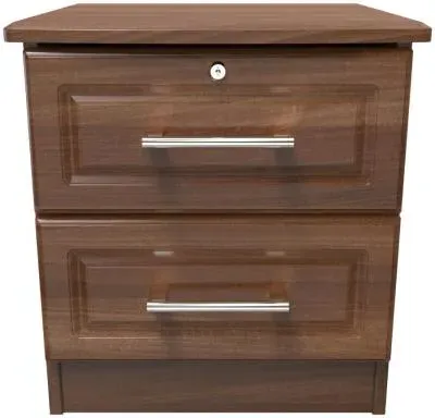 Gina 2 Drawer Bedside Cabinet with Lock - Walnut