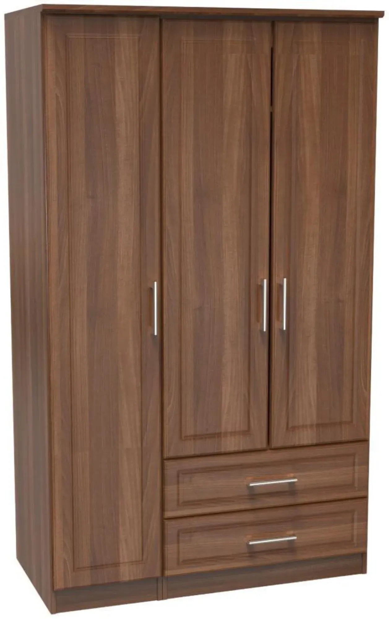 Gina 3-Door Triple Wardrobe with Storage - Walnut