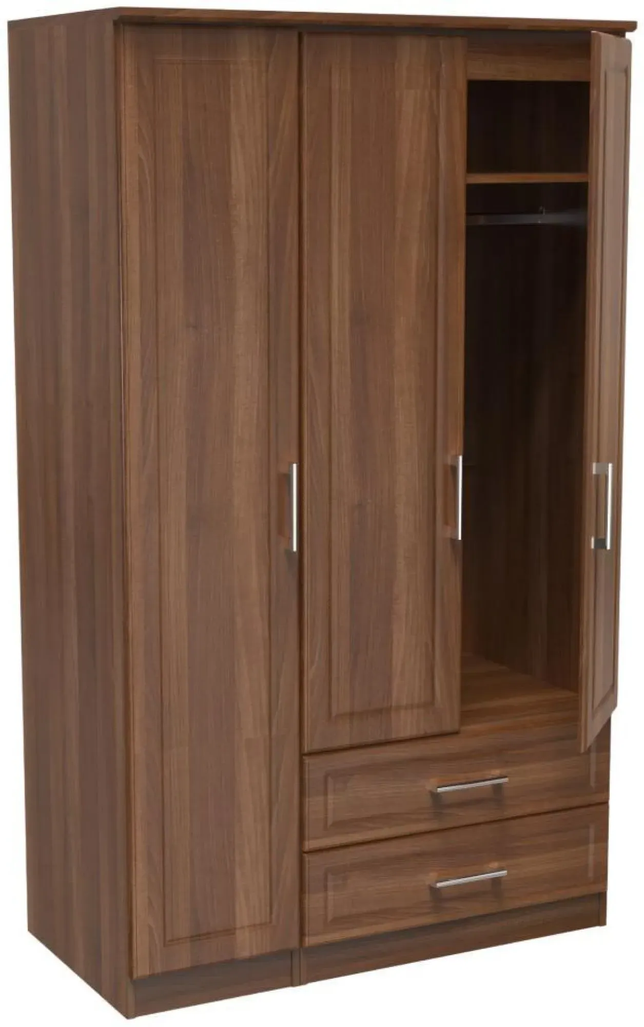 Gina 3-Door Triple Wardrobe with Storage - Walnut
