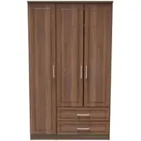 Gina 3-Door Triple Wardrobe with Storage - Walnut