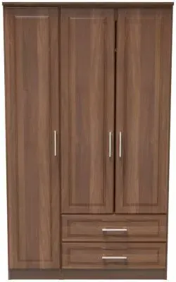 Gina 3-Door Triple Wardrobe with Storage - Walnut