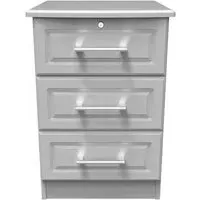 Gina 3 Drawer Bedside Cabinet with Lock - Grey