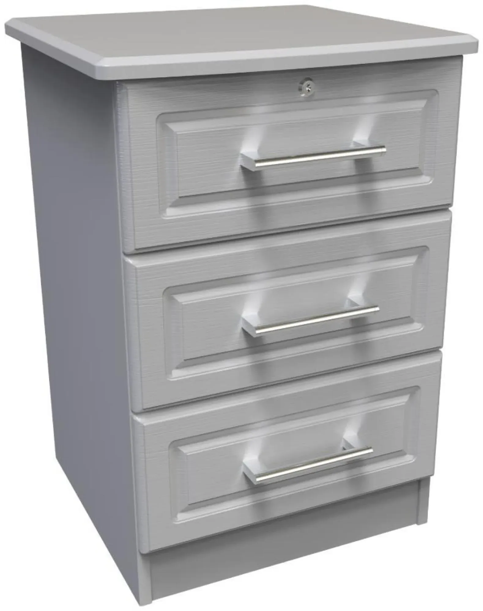 Gina 3 Drawer Bedside Cabinet with Lock - Grey Ash