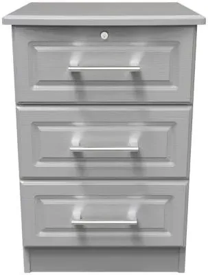 Gina 3 Drawer Bedside Cabinet with Lock - Grey Ash